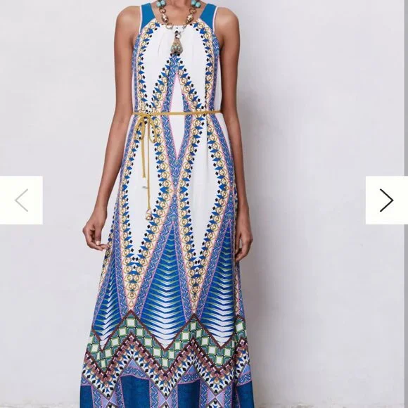 Anthropologie Maeve Pakpao Maxi Dress Boho Geo Bold Feminine Chic Flowy Size 0 - Picture 2 of 14